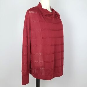 NWT Alfred Sung Women's Knit Wrap Cardigan Wine Red Cowl Neck Button Size Large